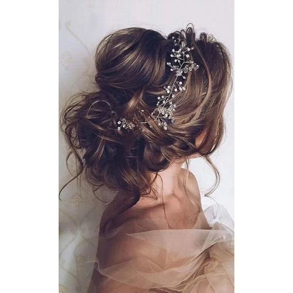 ❤️Women Gold and Silver Extra Long Pearl Bridal Hair  Wedding Head Hair Jewelry - Picture 3 of 6